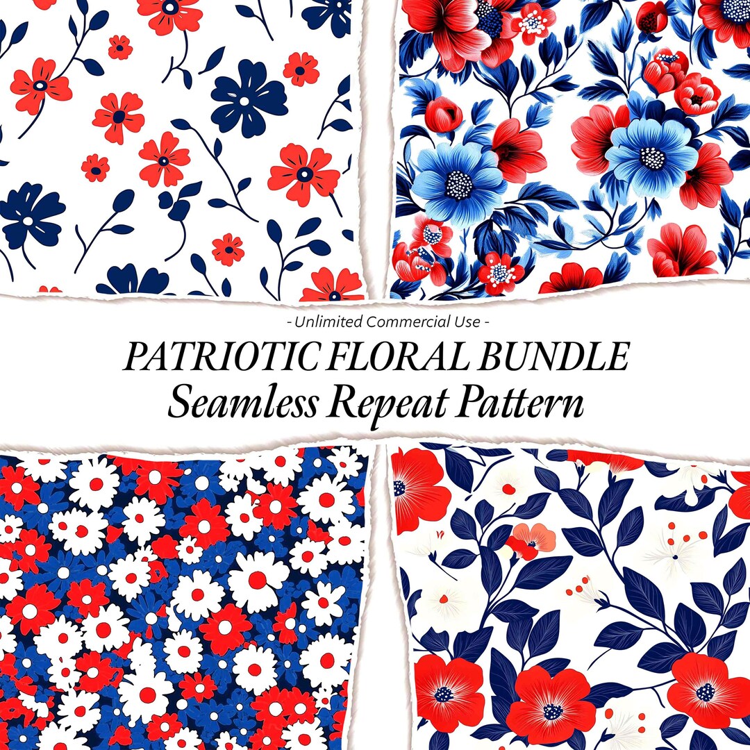 Seamless Patriotic Pattern, 4th of July Seamless Floral Background, Red ...