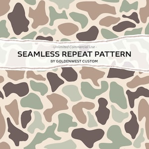 May include: A seamless repeat pattern design with organic shapes in shades of brown, green, and beige. The text "SEAMLESS REPEAT PATTERN" is displayed on a torn paper effect, with "BY GOLDENWEST CUSTOM" below.