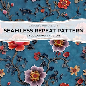 Chinoiserie Floral Seamless Patterns, Chinoiseries Floral Border Frame, Chinoiserie Digital Papers, Floral Clipart, Vintage Seamless Pattern
