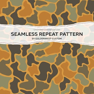 May include: Seamless repeat pattern in shades of brown, olive green, and tan. The design features organic shapes, creating a camouflage-like effect. Text reads: "SEAMLESS REPEAT PATTERN BY GOLDENWEST CUSTOM".