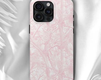 Capa para celular rosa camuflada, capa minimalista moderna com estampa de camuflagem de árvores para iPhone, efeito floral para Samsung Galaxy