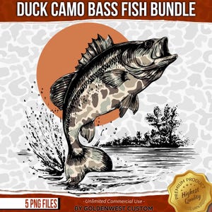 Camo Bass png, Bass Fishing Sublimation, Old School Camo Jumping Bass, Fish Bass png, Duck Camo Bass png, Hunting Fishing, Retro Camo Fish