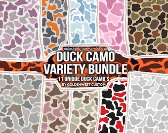 Pacchetto di mimetica Duck Camo Variety Bundle, undici motivi mimetici senza cuciture per la caccia (download digitale), motivi mimetici old school, retrò e vintage