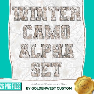 Camo Alphabet PNG, Winter Camo Alphabet, Old School Camo Alpha Set Png, Digital Download, Winter Camo, Vintage Camo Alpha Set, Hunting Snow