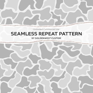 May include: A seamless repeat pattern in shades of gray, featuring an abstract design of organic shapes. The text "SEAMLESS REPEAT PATTERN" is displayed on a white banner, with "BY GOLDENWEST CUSTOM" below. The design is suitable for commercial use.