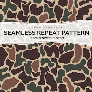 May include: A seamless repeat pattern featuring a camouflage design with brown, beige, and green colors. The pattern is perfect for use in a variety of projects, such as fabric, wallpaper, and wrapping paper.