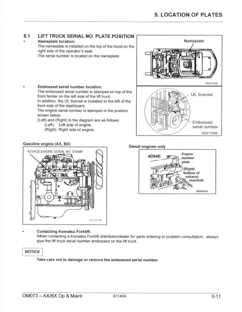 KOMATSU Fg20 Fg25 Fg30 More Forklift Operation Maintenance Manual - Bound image 7