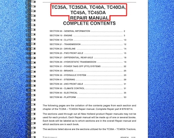 NEW Holland Tc35A Tc35Da Tc40A Tc40Da and More Service Manual - Wire Bound