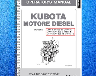 KUBOTA D905 Diesel Engine Operators Manual - Metal Spiral Bound, Durable Covers