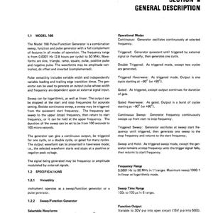 WAVETEK Model 166 Function Generator Instruction Manual - Bound,Covers, Foldouts image 5