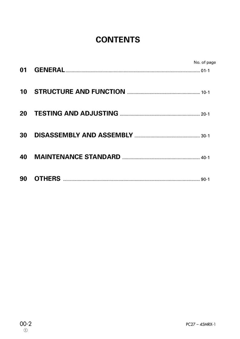 KOMATSU Pc27MRX-1 30 35 40 Pc45MRX-1 Shop Manual - Bound - Covers - Xl Foldouts image 2