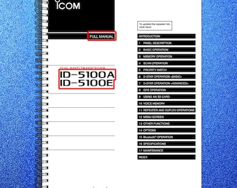 ICOM Id-5100A Id-5100E Dual Band Transceiver Full Manual - Wire Bound - Covers