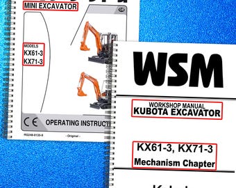 Paquete para excavadora KUBOTA KX61-3 KX71-3: Manual del operador + Capítulo sobre el mecanismo WSM