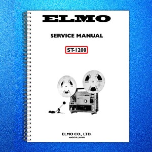May include: A white spiral-bound service manual for an ELMO ST-1200 projector. The cover features the ELMO logo, the text "SERVICE MANUAL", and the model number "ST-1200" in a red box. The image shows a projector with two reels and a microphone.