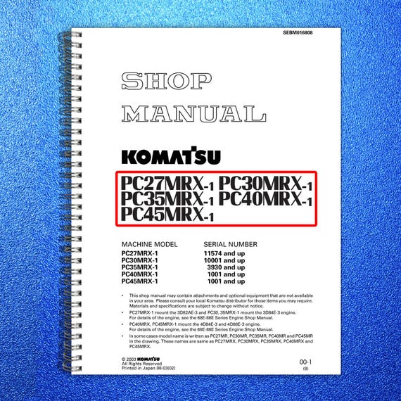 KOMATSU Pc27MRX-1 30 35 40 Pc45MRX-1 Shop Manual - Bound - Covers - Xl Foldouts