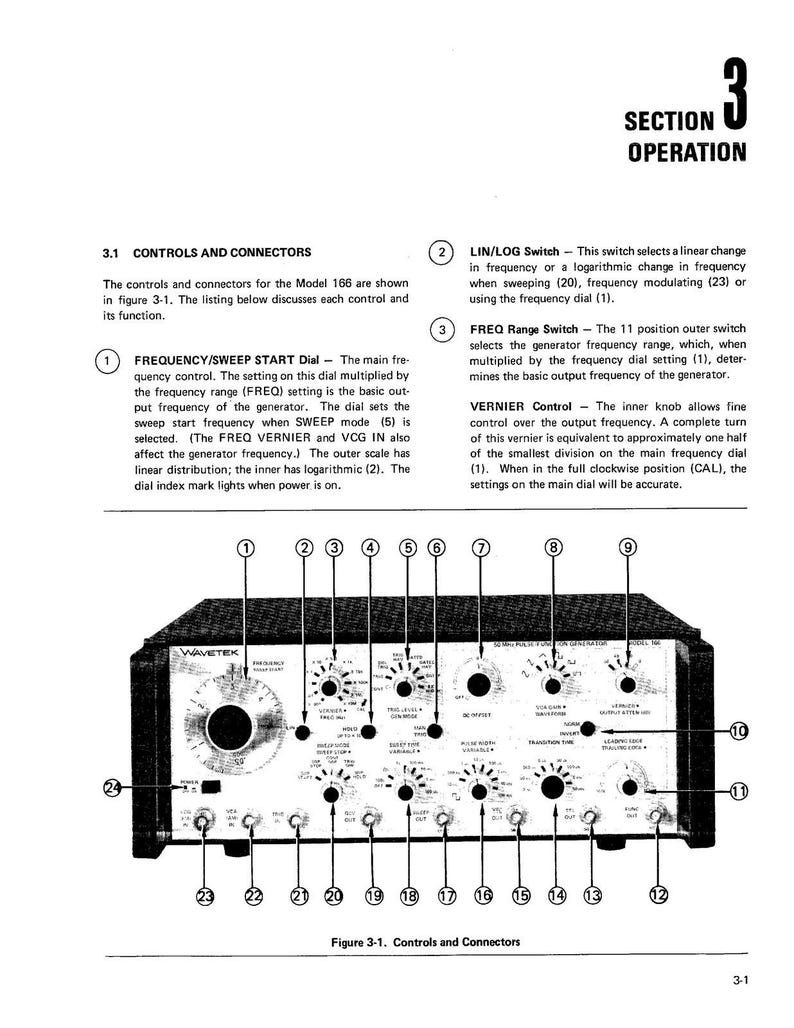 WAVETEK Model 166 Function Generator Instruction Manual - Bound,Covers, Foldouts image 10