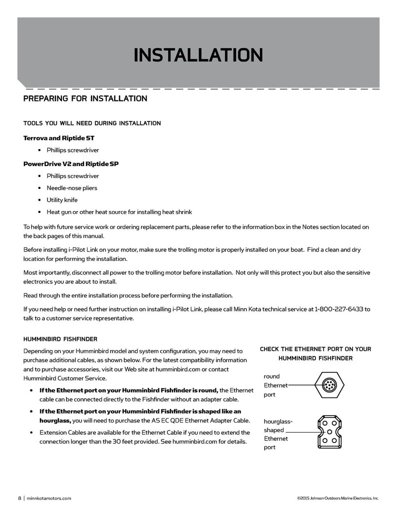 MINN Kota i-Pilot Link Trolling Motor Owners Manual 2015 - Wire Bound - Covers image 5
