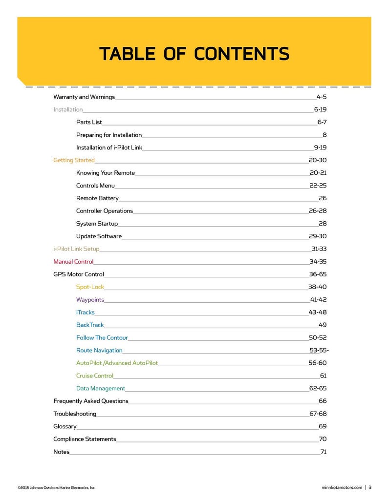 MINN Kota i-Pilot Link Trolling Motor Owners Manual 2015 - Wire Bound - Covers image 2