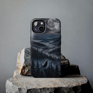 Wolf Phone Case, Stylish Tough Phone Cover, Wolf and Moon Design, Nature Lover Gift, Unique Phone Accessory