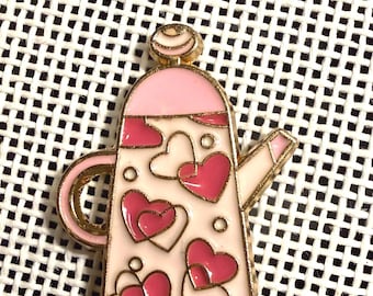 Valentine Needleminder – Valentines Heart Kettle Needlepoint Magnet – Stitching Accessory Gift