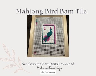 Gráfico de bordado em ponto cruz do pássaro Mahjong Bam – Ornamento ou enfeite para bolsa (PDF digital)