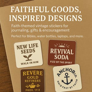 Retro Christian Sticker Pack: 9 Faith-Themed Vintage Designs (PNG, PDF Download
