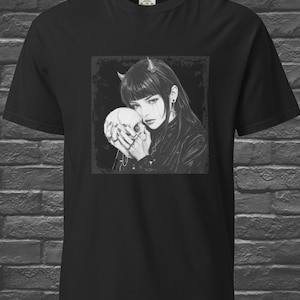 Dark Gothic Skull Girl T-Shirt, Devil Anime Girl Shirt,  Goth Emo Core Alt - Grunge Streetwear Urban Fashion Style, Edgy Shirt, Harajuku