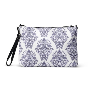 Bolso Bandolera Pequeño Motivo Adamascado, Cartera Elegante de Ceremonia, Clutch Vintage Lavanda, Bolso Mujer Estilo Damasco