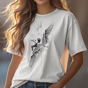 Comfort Colors T-Shirt with Icarus – Mythological Winged Design + Motivational Quote: “Every Fall Is a Chance to Rise” – Artistic Graphic