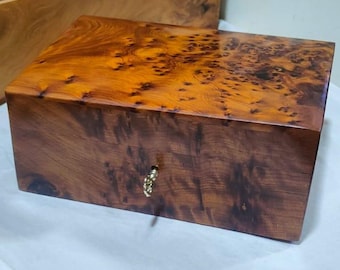 Handmade Thuya Burl Wood Jewelry Box, Lockable Keepsake Organizer