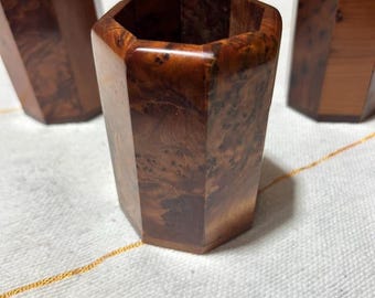 Handcrafted Thuya Wood Pen Holder – Luxurious Desk Organizer Cup