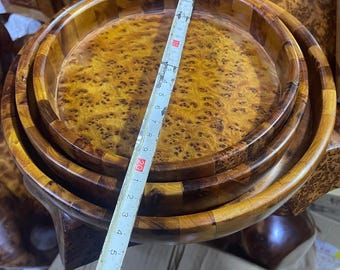 Set of 3 Handcrafted Thuya Wood Serving Trays – Nested Round Platters