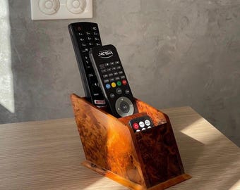 Handcrafted Thuya Wood Remote Control Holder – Elegant Organizer for Home or Office