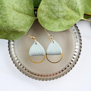 Leather Pattern Polymer Clay Earrings | Handmade Dangles, Gold Hoops | Pressed & Polished Clay Co.