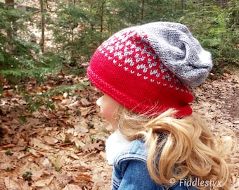 Slouchy Fair Isle Hat Knitting Pattern: Toddler, Child, Adult (PDF Pattern)