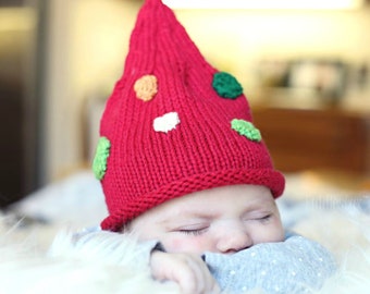 Knitting Pattern - Christmas Pixie Hat Pattern - the KRIS Hat (Newborn, Baby, Toddler, Child & Adult sizes incl'd)
