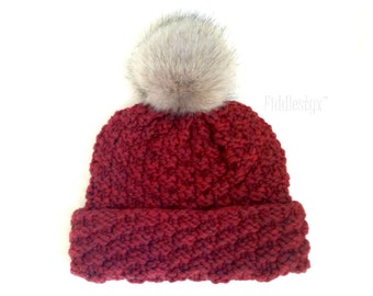 Knitting Pattern - Simple Hat Pattern - Pom Pom Hat Knitting Pattern - the RED HILL Hat (Toddler, Child & Adult sizes incl'd)