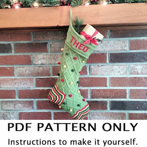 Christmas Stocking Knitting Pattern: Diamond Bobble Design (PDF Pattern)