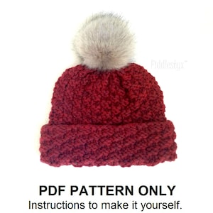 Red Hill Beanie Knitting Pattern: Bulky Yarn Hat with Faux Pom (PDF Pattern)