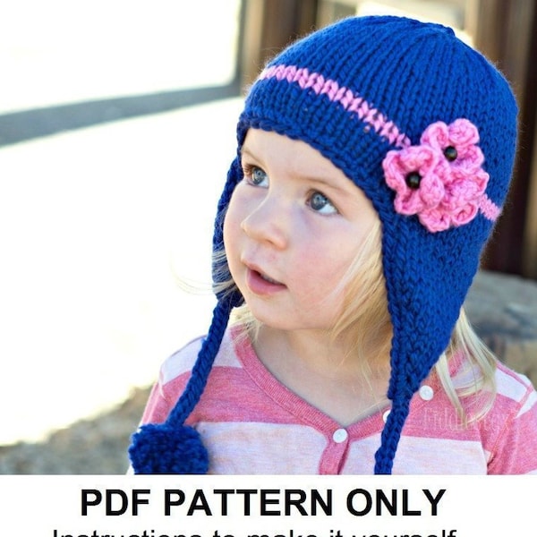 Knitting Pattern - Earflap Hat Pattern - the KIMBERLY Cap (Toddler, Child & Adult sizes incl'd)