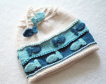Hat Knitting Pattern - Nautical Fish Hat Pattern - the CHARLIE Hat (Newborn Baby Toddler Child & Adult sizes incl&#39;d)