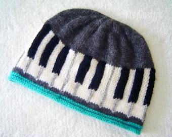 Knitting Pattern - Piano Hat Pattern - Musical Knitting Pattern - Beanie Pattern the BEETHOVEN Hat (Baby & Adult sizes incl'd)