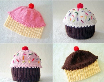 Knitting Pattern - Baby Cupcake Hat Pattern - the CUPCAKES Hat (Newborn, Baby, Toddler, Child & Adult sizes incl'd)