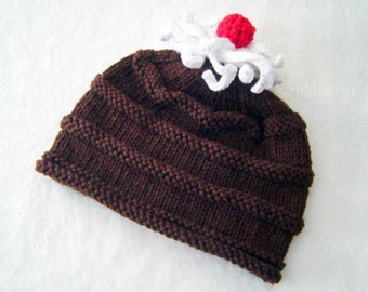 Hat Knitting Pattern - Chocolate Cake Pattern - Birthday Hat Pattern - the BROWNIE Hat (Newborn, Baby, Toddler, Child & Adult sizes incl'd)