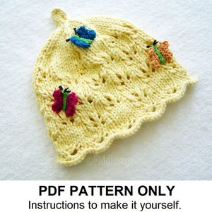 Knitting Pattern Butterfly Hat Pattern the DIANA Hat Newborn, Baby, Toddler, Child & Adult sizes incl'd image 1