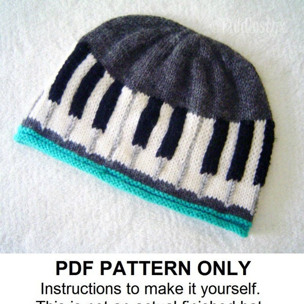 Knitting Pattern - Piano Hat Pattern - Musical Knitting Pattern - Beanie Pattern the BEETHOVEN Hat (Baby & Adult sizes incl'd)