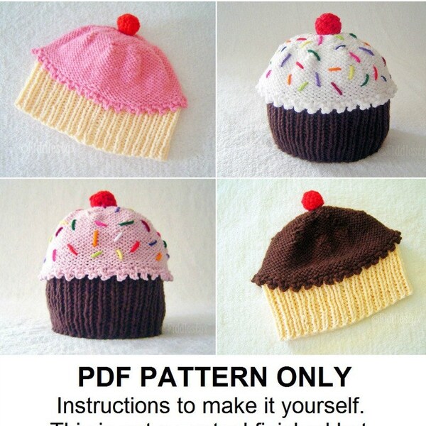 Knitting Pattern - Baby Cupcake Hat Pattern - the CUPCAKES Hat (Newborn, Baby, Toddler, Child & Adult sizes incl'd)