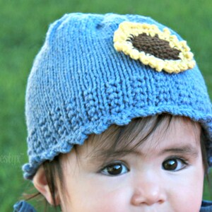 Hat Knitting Pattern Girls Sunflower Hat Pattern the IZZY Hat Newborn, Baby, Toddler, Child & Adult sizes incl'd image 4