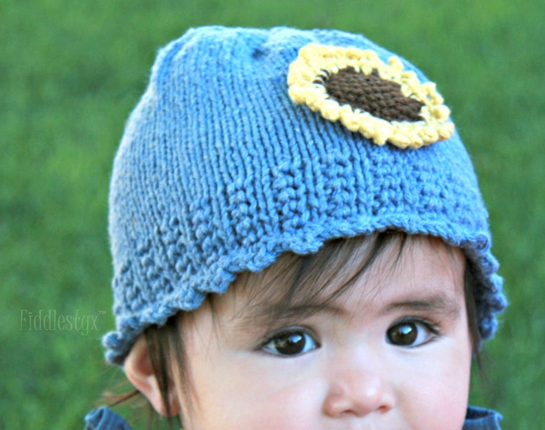 Hat Knitting Pattern Girls Sunflower Hat Pattern the IZZY Hat Newborn, Baby, Toddler, Child & Adult sizes incl'd image 4