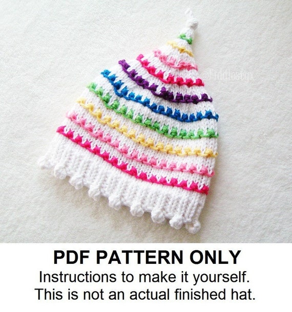 Rainbow Hat Knitting Pattern - the JUDY pixie cap (Newborn to Adult sizes)(PDF Pattern)